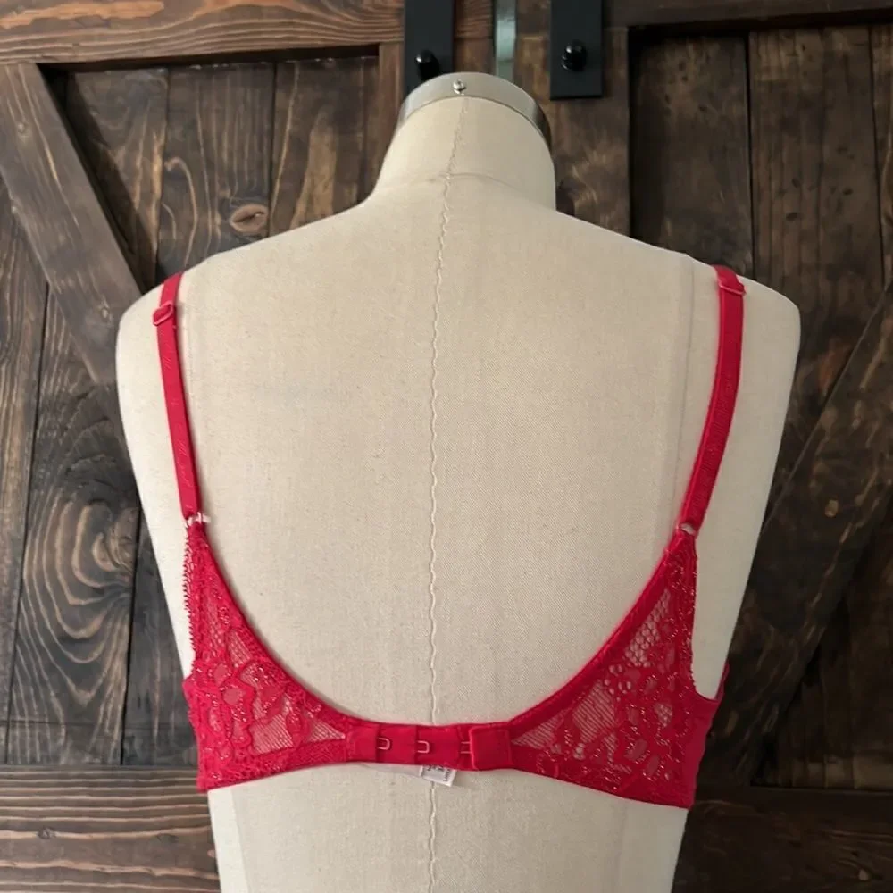 Vintage Victoria’s Secret Angel signature lined demi  red bra 34B - Picture 5 of 12